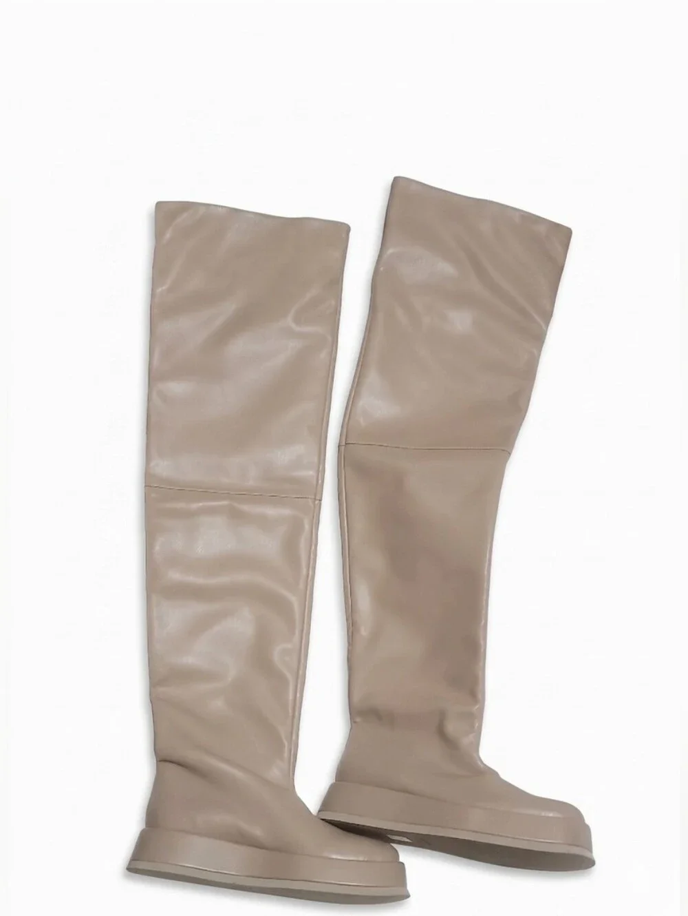 NEW Gia Borghini x RHW Rosie 10 Leather Thigh-High Boots TAN BEIGE Platform